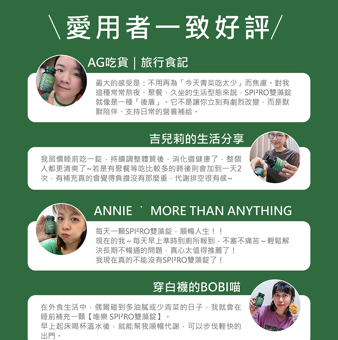 SPI²RO 雙藻錠 商品說明 9｜成分與營養補給