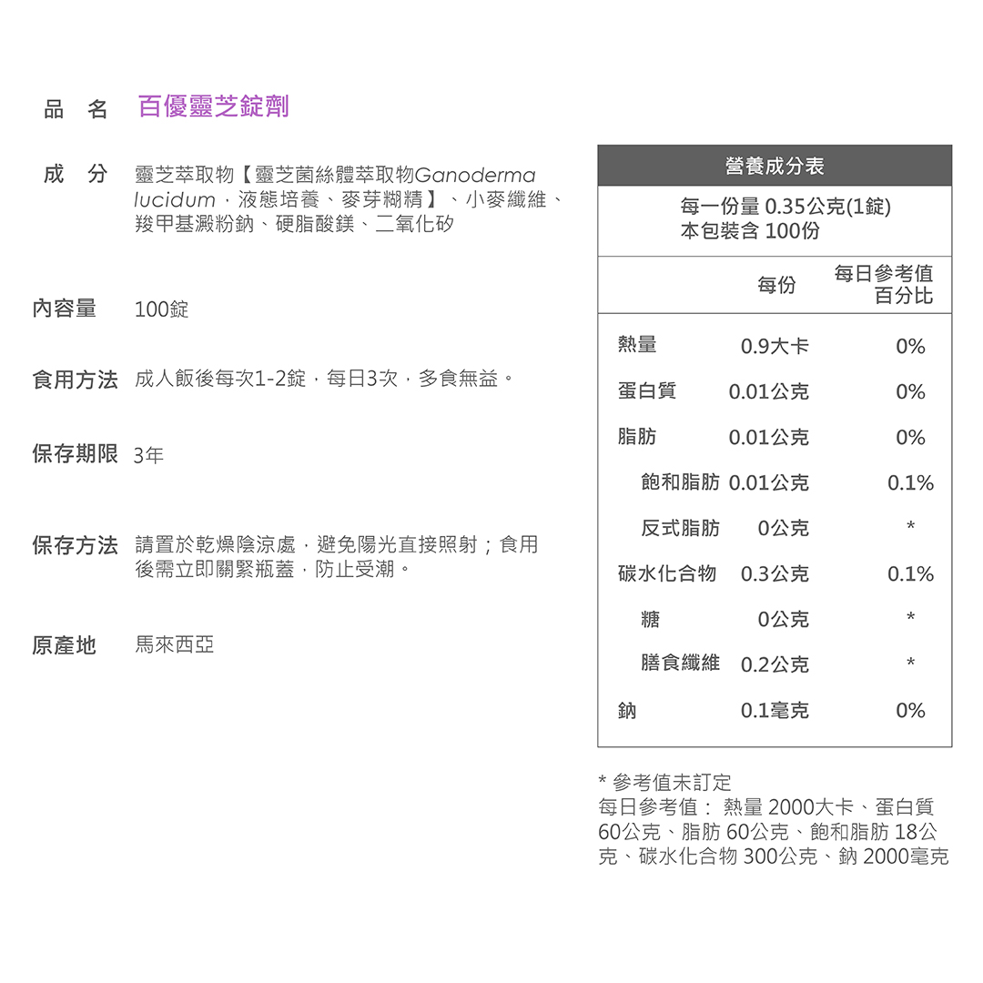 BIO-LINGZHI 百優靈芝錠劑 商品說明 11｜產品資訊與注意事項